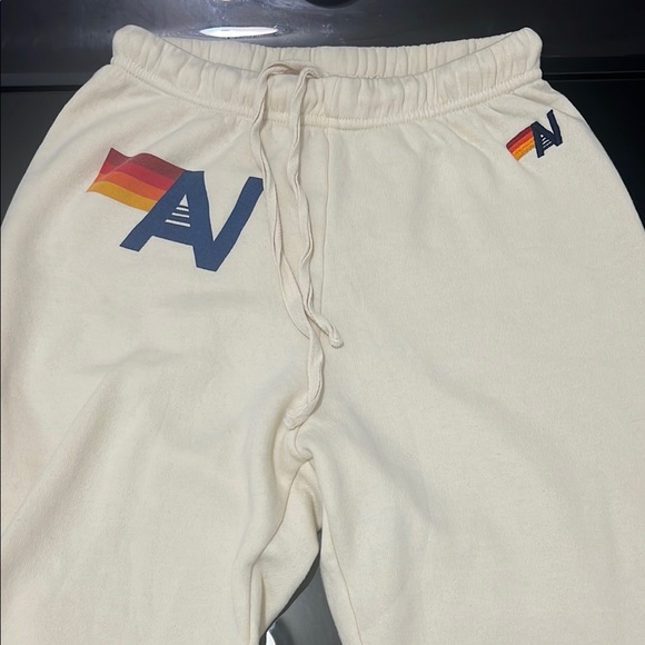 Aviator Nation Cream Sweatpants Elastic Waistband Drawstring Womens XS EUC - Picture 3 of 12